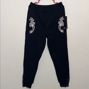 A.Tiziano Jogger Pants – Black Floral Embroidered, M